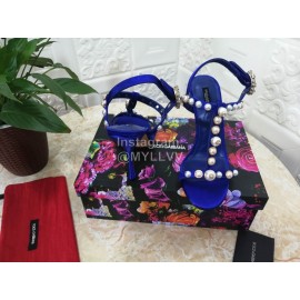 Dolce Gabbana Fashion Pearl Sheepskin High Heels Sandals For Women Blue