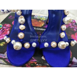 Dolce Gabbana Fashion Pearl Sheepskin High Heels Sandals For Women Blue