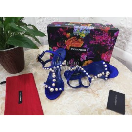 Dolce Gabbana Fashion Pearl Sheepskin High Heels Sandals For Women Blue