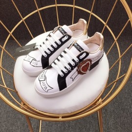 Dolce Gabbana New White Silk Leather Casual Shoes For Men And Women 