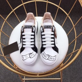 Dolce Gabbana New White Silk Leather Casual Shoes For Men And Women 