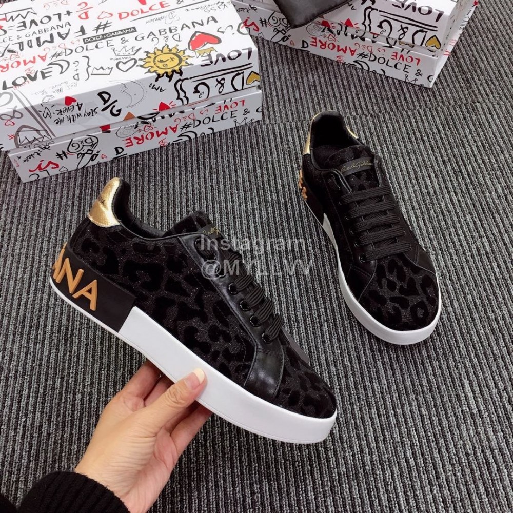 Dolce Gabbana New Black Leopard Print Silk Leather Casual Shoes For Men And Women 