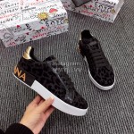 Dolce Gabbana New Black Leopard Print Silk Leather Casual Shoes For Men And Women 