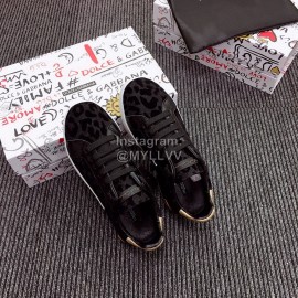 Dolce Gabbana New Black Leopard Print Silk Leather Casual Shoes For Men And Women 