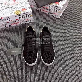 Dolce Gabbana New Black Leopard Print Silk Leather Casual Shoes For Men And Women 