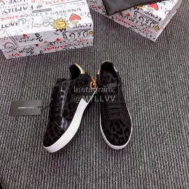 Dolce Gabbana New Black Leopard Print Silk Leather Casual Shoes For Men And Women 