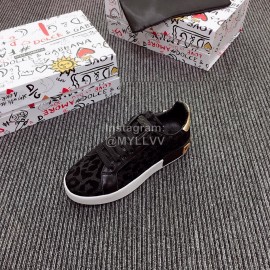Dolce Gabbana New Black Leopard Print Silk Leather Casual Shoes For Men And Women 