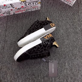 Dolce Gabbana New Black Leopard Print Silk Leather Casual Shoes For Men And Women 