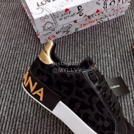 Dolce Gabbana New Black Leopard Print Silk Leather Casual Shoes For Men And Women 