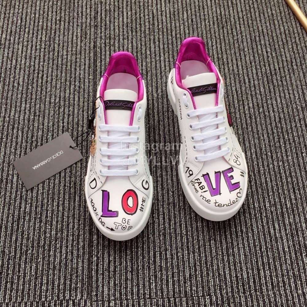 Dolce Gabbana New Printed Silk Leather Casual Shoes For Men And Women Rose Red