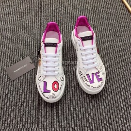 Dolce Gabbana New Printed Silk Leather Casual Shoes For Men And Women Rose Red