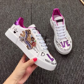 Dolce Gabbana New Printed Silk Leather Casual Shoes For Men And Women Rose Red