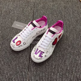 Dolce Gabbana New Printed Silk Leather Casual Shoes For Men And Women Rose Red