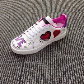 Dolce Gabbana New Printed Silk Leather Casual Shoes For Men And Women Rose Red