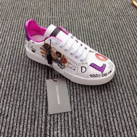 Dolce Gabbana New Printed Silk Leather Casual Shoes For Men And Women Rose Red