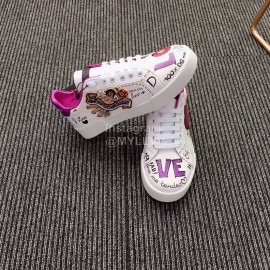 Dolce Gabbana New Printed Silk Leather Casual Shoes For Men And Women Rose Red