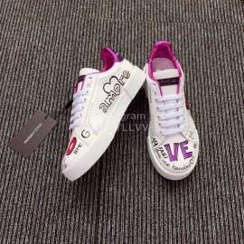 Dolce Gabbana New Printed Silk Leather Casual Shoes For Men And Women Rose Red