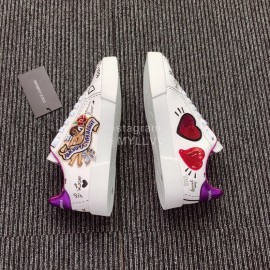 Dolce Gabbana New Printed Silk Leather Casual Shoes For Men And Women Rose Red