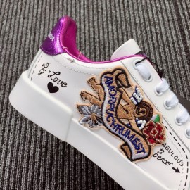 Dolce Gabbana New Printed Silk Leather Casual Shoes For Men And Women Rose Red