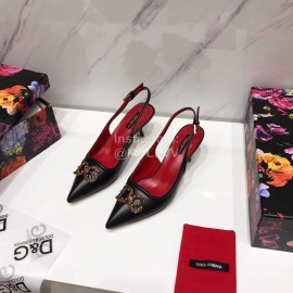 Dolce Gabbana Soft Sheepskin High Heels Sandals For Women Black