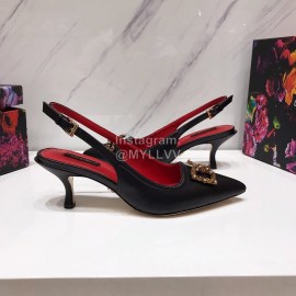 Dolce Gabbana Soft Sheepskin High Heels Sandals For Women Black