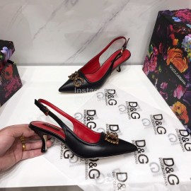 Dolce Gabbana Soft Sheepskin High Heels Sandals For Women Black