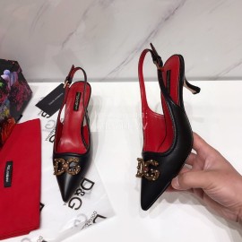 Dolce Gabbana Soft Sheepskin High Heels Sandals For Women Black