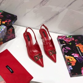 Dolce Gabbana Soft Sheepskin High Heels Sandals For Women Red