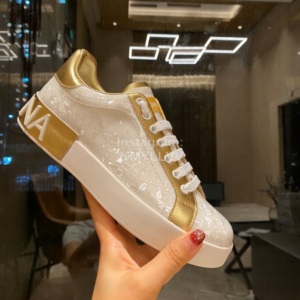 Dolce Gabbana Fashion Silk Leather Casual Shoes For Men And Women Gold