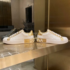 Dolce Gabbana Fashion Silk Leather Casual Shoes For Men And Women Gold