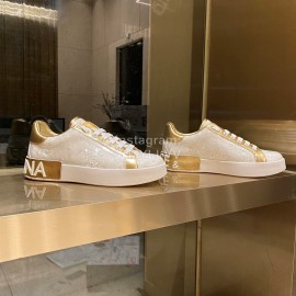 Dolce Gabbana Fashion Silk Leather Casual Shoes For Men And Women Gold