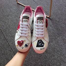 Dolce Gabbana Fashion Love Silk Leather Casual Shoes For Men And Women