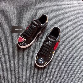 Dolce Gabbana Fashion Black Silk Leather Casual Shoes For Men And Women