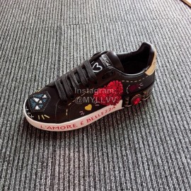 Dolce Gabbana Fashion Black Silk Leather Casual Shoes For Men And Women