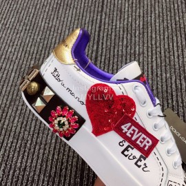 Dolce Gabbana Fashion Love Sequin Silk Leather Casual Shoes For Men And Women