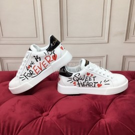 Dolce Gabbana Fashion Letter Printed Silk Leather Casual Shoes For Men And Women