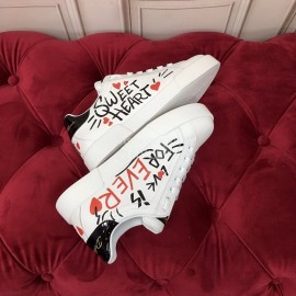 Dolce Gabbana Fashion Letter Printed Silk Leather Casual Shoes For Men And Women