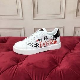 Dolce Gabbana Fashion Letter Printed Silk Leather Casual Shoes For Men And Women