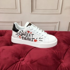 Dolce Gabbana Fashion Letter Printed Silk Leather Casual Shoes For Men And Women