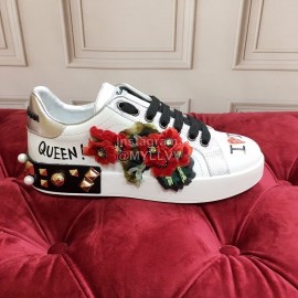Dolce Gabbana New Flower Silk Leather Casual Shoes For Men And Women