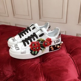 Dolce Gabbana New Flower Silk Leather Casual Shoes For Men And Women