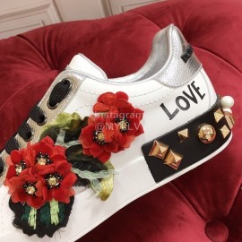 Dolce Gabbana New Flower Silk Leather Casual Shoes For Men And Women