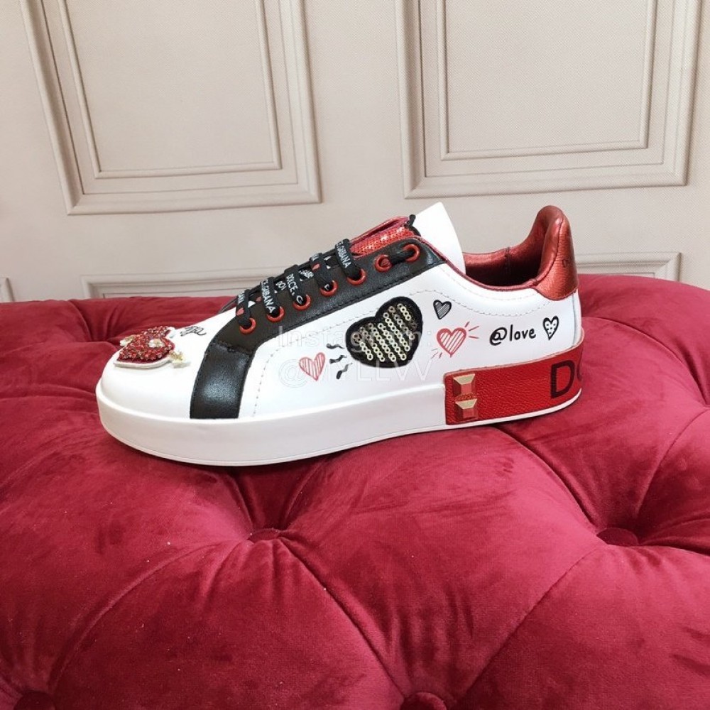 Dolce Gabbana New Silk Leather Casual Shoes For Men And Women Red