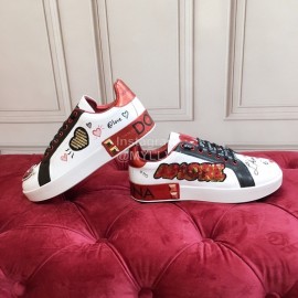 Dolce Gabbana New Silk Leather Casual Shoes For Men And Women Red