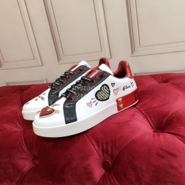 Dolce Gabbana New Silk Leather Casual Shoes For Men And Women Red
