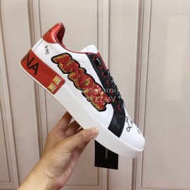 Dolce Gabbana New Silk Leather Casual Shoes For Men And Women Red