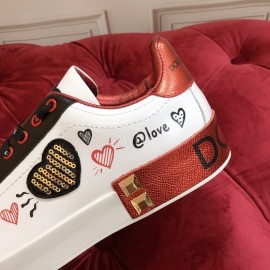 Dolce Gabbana New Silk Leather Casual Shoes For Men And Women Red