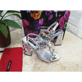 Dolce Gabbana New Diamond Sheepskin High Heel Sandals For Women Silver
