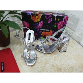 Dolce Gabbana New Diamond Sheepskin High Heel Sandals For Women Silver