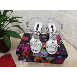Dolce Gabbana New Diamond Sheepskin High Heel Sandals For Women Silver